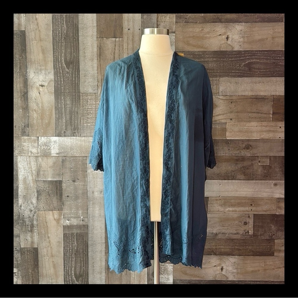 NWT! World Market teal Liliana wrap OS eyelet lace bohemian romantic vacation